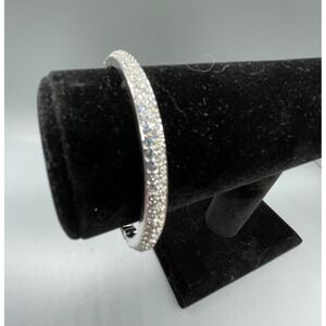 Silver‎ Tone Pave Rhinestone Hinged Bangle Bracelet Oval Box Clasp Safety Latch